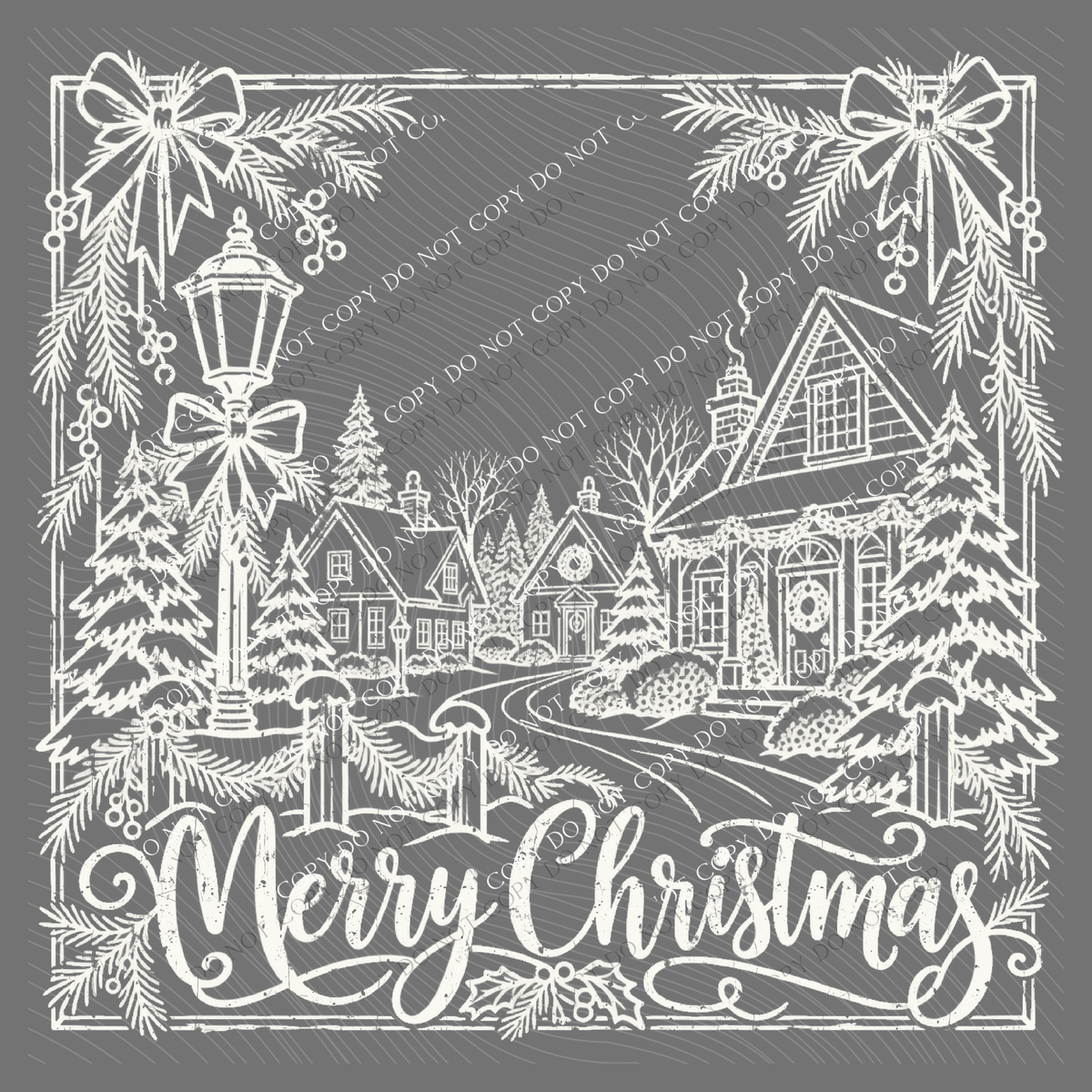 Merry Christmas Village Silhouette Digital Design, PNG
