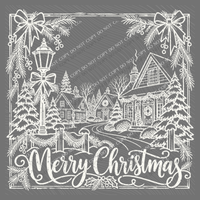 Merry Christmas Village Silhouette Digital Design, PNG
