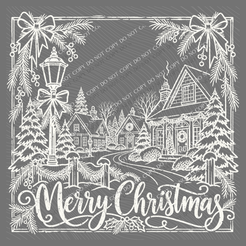 Merry Christmas Village Silhouette Digital Design, PNG