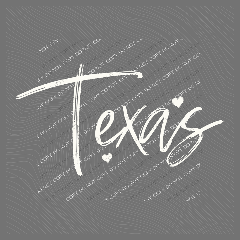 Texas Sketched Script Hearts in Off-white Digital Design, PNG