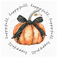 Happy Fall Polka Dot Bow Pumpkin Circle Digital Design, PNG