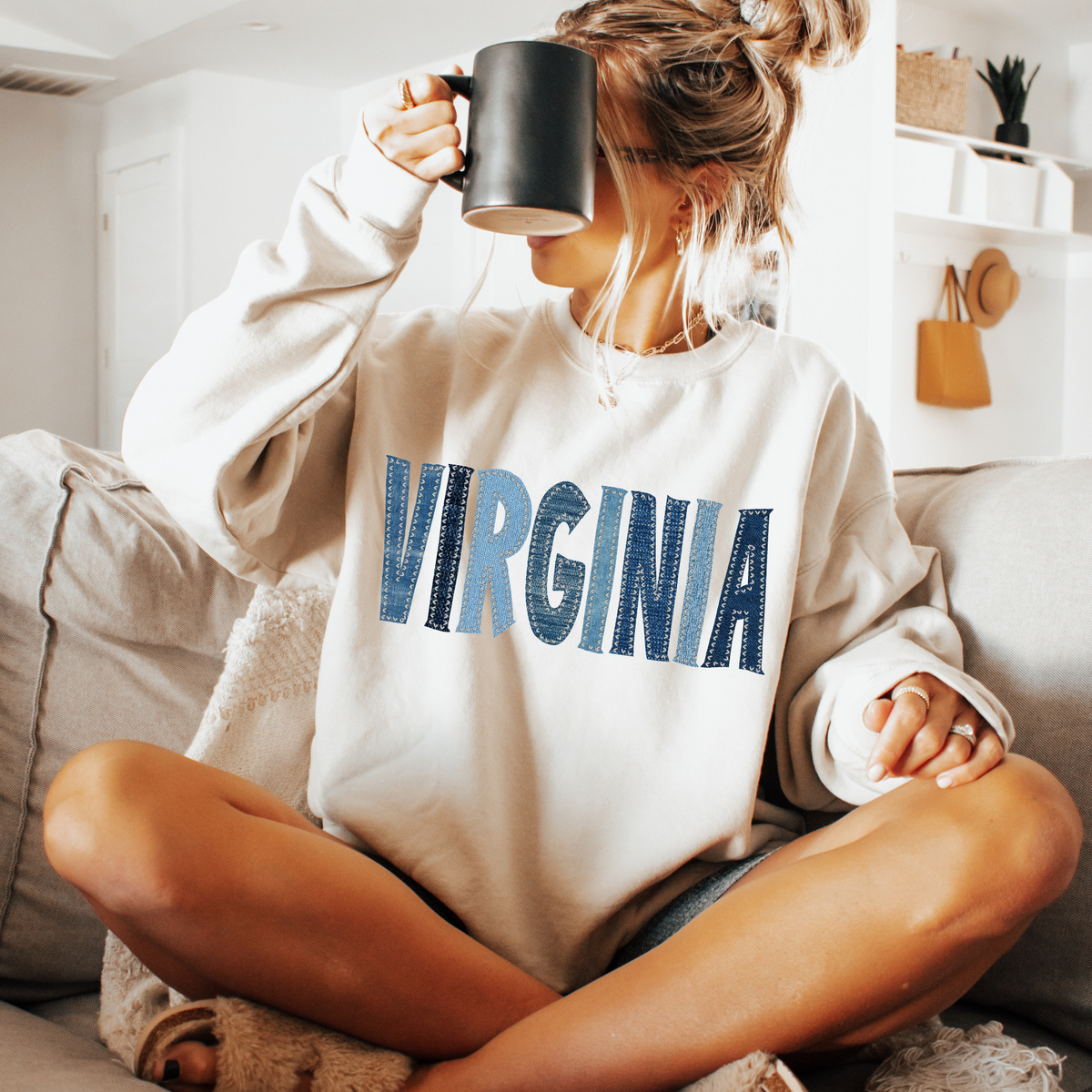 Virginia Denim Patch Stitched Digital Design, PNG