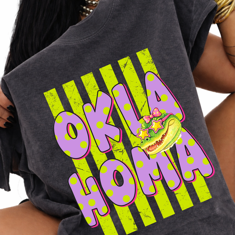 Oklahoma Alligator Polka Dots and Stripes Digital Design, PNG