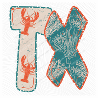TX Texas Lobster Coral Reef Polka Dot Outline Digital Design, PNG