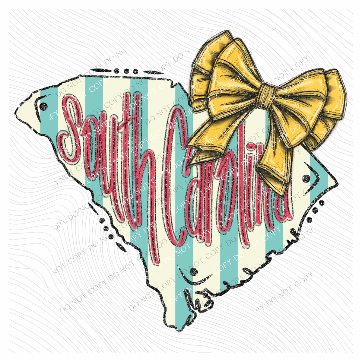 South Carolina Glitter Bow & Stripes Coquette Digital Design, PNG
