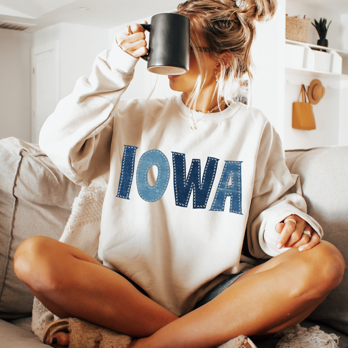 Iowa Denim Patch Stitched Digital Design, PNG