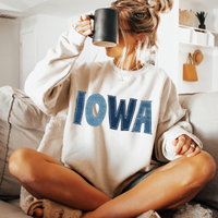 Iowa Denim Patch Stitched Digital Design, PNG