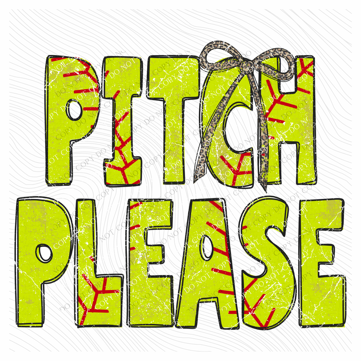 Pitch Please Softball Stitch Leopard Bow Doodle Distressed Digital Design, PNG