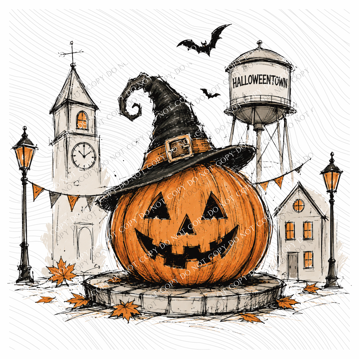 Halloweentown Pumpkin Sketch Digital Design, PNG