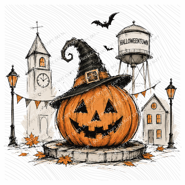 Halloweentown Pumpkin Sketch Digital Design, PNG