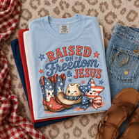 Raised on Freedom & Jesus Western Characters Patriotic Digital Design, PNG
