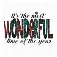 It’s the most Wonderful time of the Year Glitter & Red & Green Plaid Digital Download, PNG