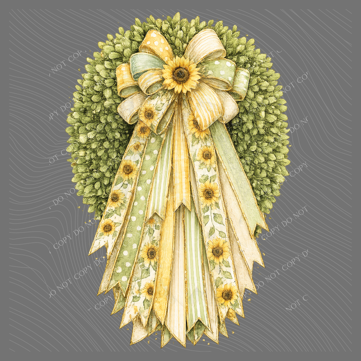 Sunflower Ribbon with Boxwood Wreath, Digital Design, PNG
