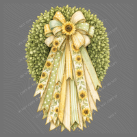 Sunflower Ribbon with Boxwood Wreath, Digital Design, PNG