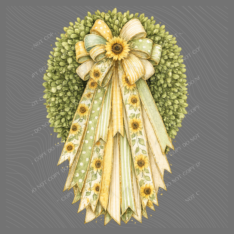 Sunflower Ribbon with Boxwood Wreath, Digital Design, PNG