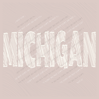 Michigan Scribble in Cream White Digital Design, PNG