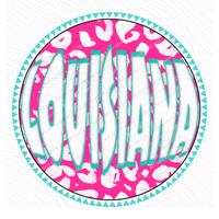 Louisiana Groovy Leopard Shadow & Non Shadow (both included) Cutout in Pink & Teal Digital Design, PNG