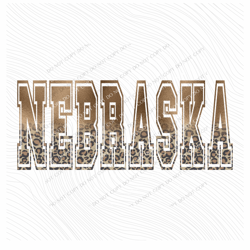 Nebraska Ombre Gold Foil and Leopard Varsity Digital Design, PNG