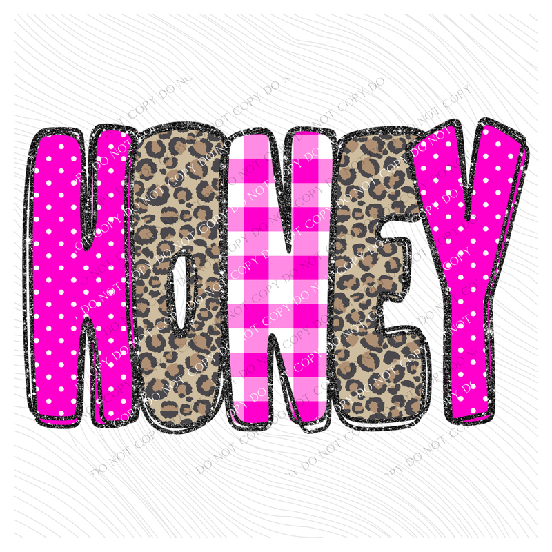 Honey Leopard Glitter, Gingham & Dot in Bright Pink Digital Design, PNG