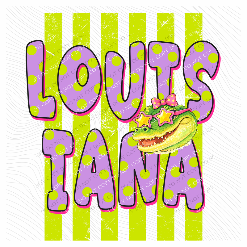 Louisiana Alligator Polka Dots and Stripes Digital Design, PNG