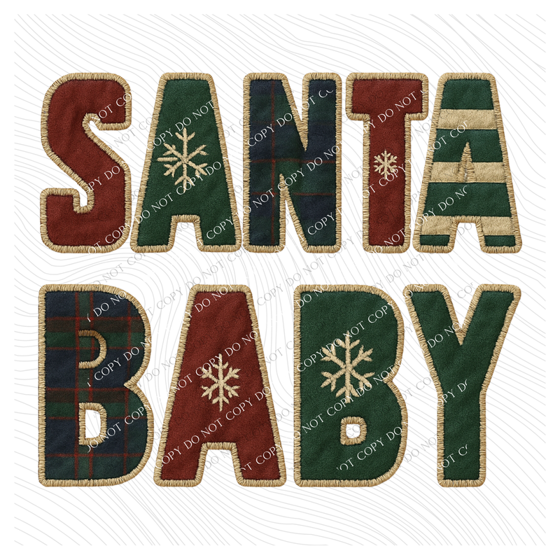 Santa Baby Tartan Plaid Patterns Faux Patch Digital Download, PNG