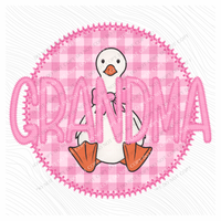 Grandma Goose Faux Embroidery Stitch Gingham Texture Circle Pink Digital Design, PNG