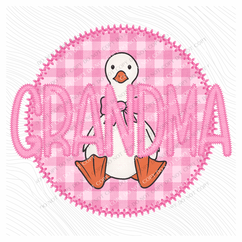 Grandma Goose Faux Embroidery Stitch Gingham Texture Circle Pink Digital Design, PNG