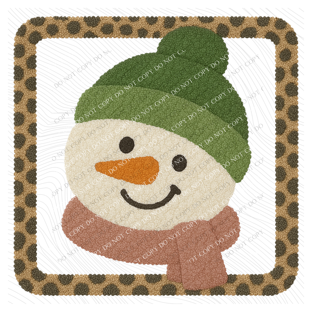 Snowman 3D Leopard Square Chenille Patch Style Digital Download, PNG
