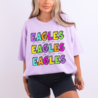 Eagles Bubble Dot Stacked Script Distressed in Neons Digital Design, PNG