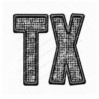 TX Texas Faux Embroidery Diamonds Bling in Black Digital Design, PNG