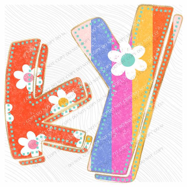 KY Kentucky Flower Power Distressed Doodle Digital Design, PNG