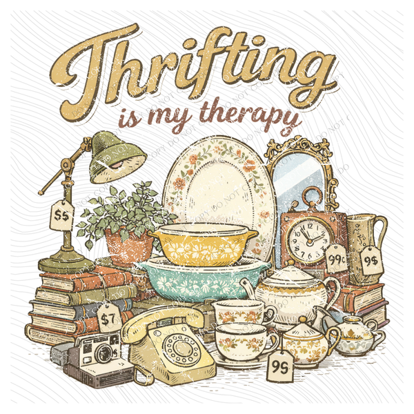 Thrifting is my Therapy Distressed Digital Design, PNG