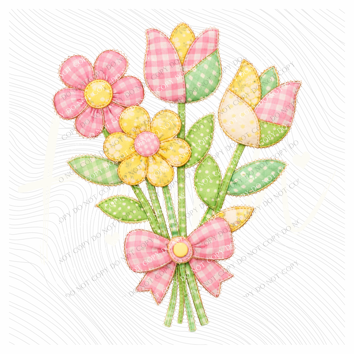 Flowers Spring Tones Quilted Faux Patch Digital Design, PNG