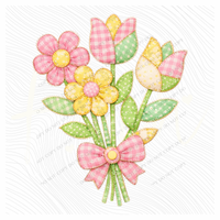 Flowers Spring Tones Quilted Faux Patch Digital Design, PNG