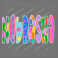 Nebraska Color Pop Doodle Digital Design, PNG