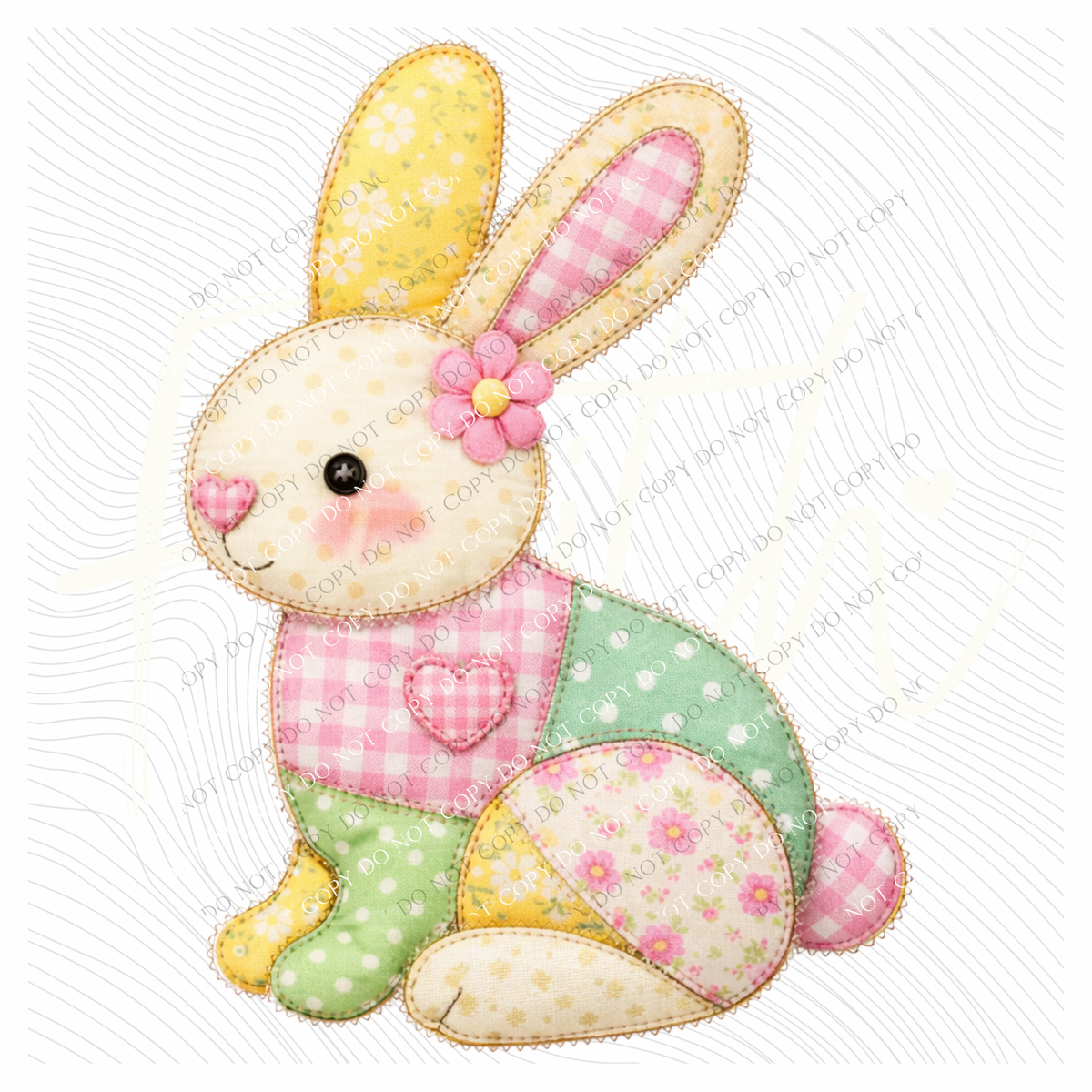 Bunny Spring Tones Quilted Faux Patch Digital Design, PNG