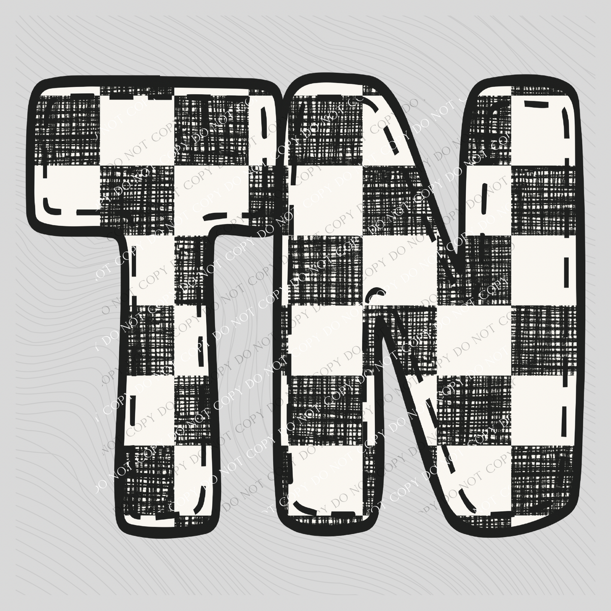 TN Tennessee Bubble Stitch Distressed Checkers Black White Digital Design, PNG