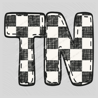 TN Tennessee Bubble Stitch Distressed Checkers Black White Digital Design, PNG