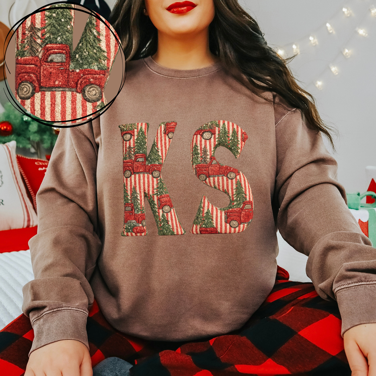 KS Kansas Striped Christmas Red Truck 3D Texture Fabric Style Digital Download, PNG