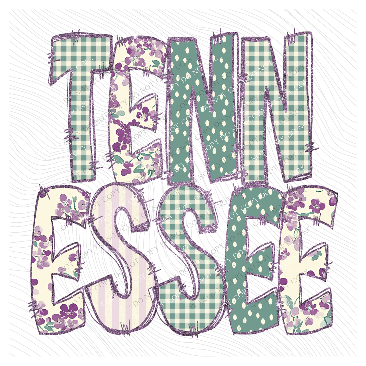 Tennessee Floral & Glitter Doodle Digital Design, PNG