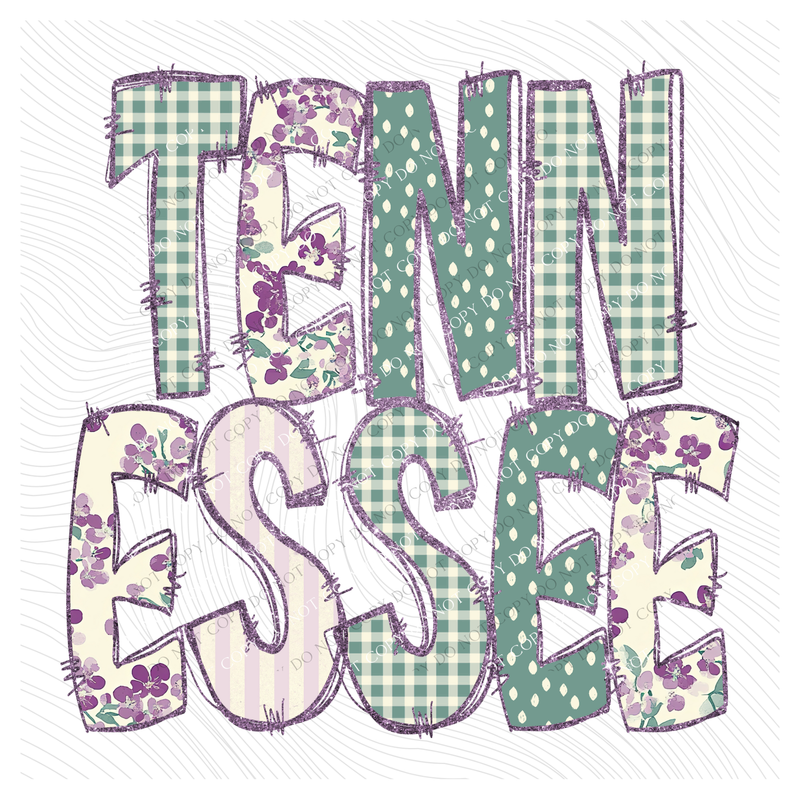Tennessee Floral & Glitter Doodle Digital Design, PNG