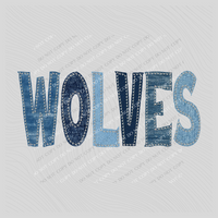 Wolves Denim Patch Stitched Digital Design, PNG
