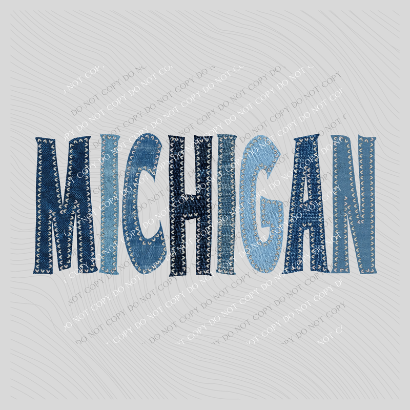 Michigan Denim Patch Stitched Digital Design, PNG