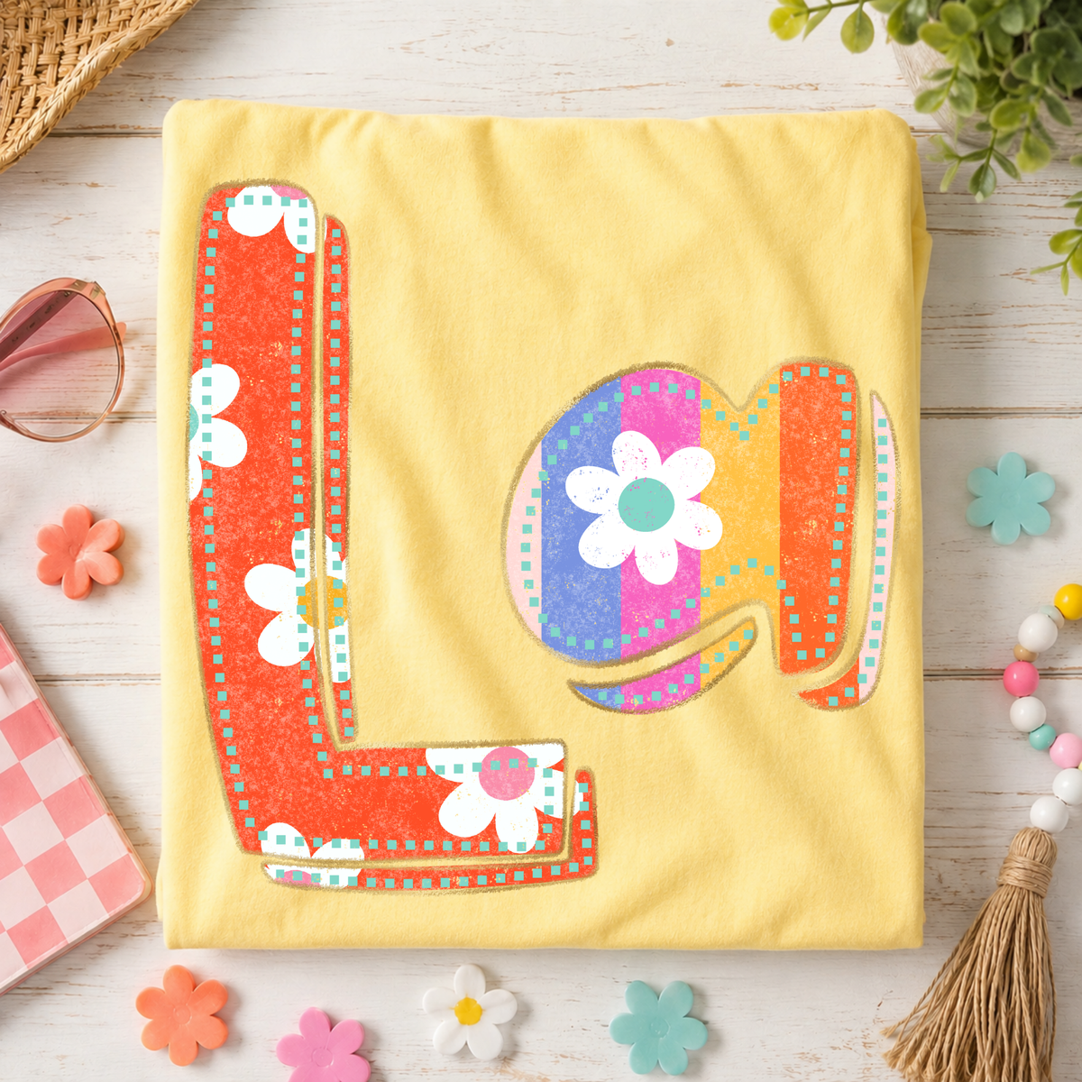 LA Louisiana Flower Power Distressed Doodle Digital Design, PNG