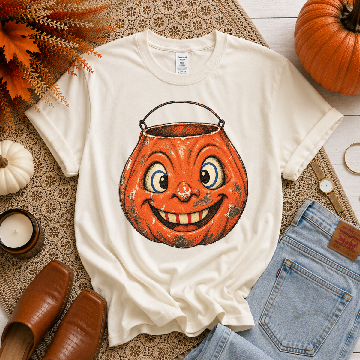 Goofy Vintage Pumpkin Bucket Sketch Digital Design, PNG