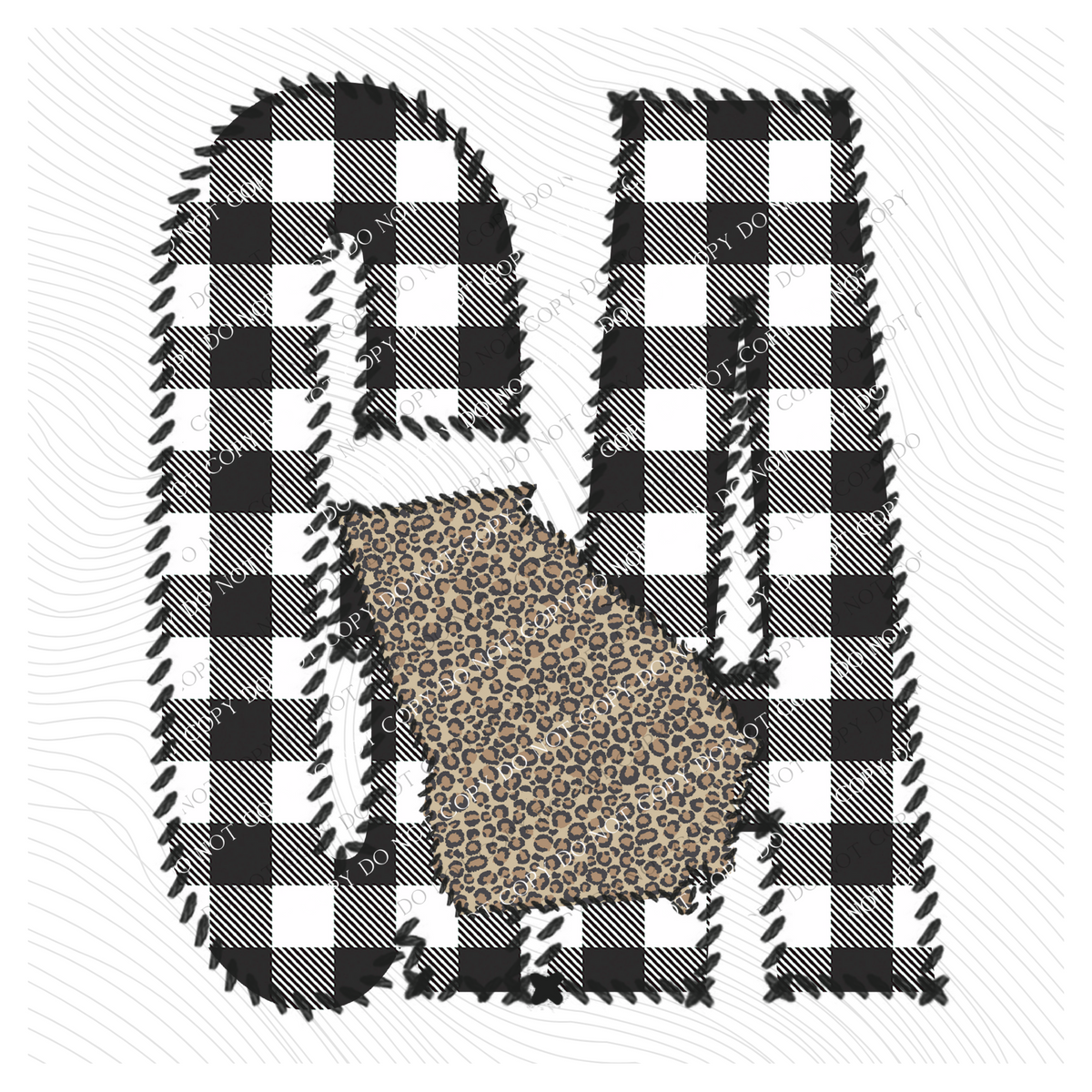 Georgia GA Stitched Buffalo Plaid & Leopard State Patch Digital Design, PNG
