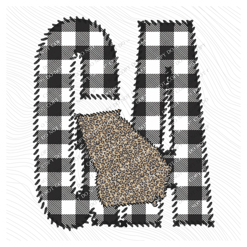Georgia GA Stitched Buffalo Plaid & Leopard State Patch Digital Design, PNG