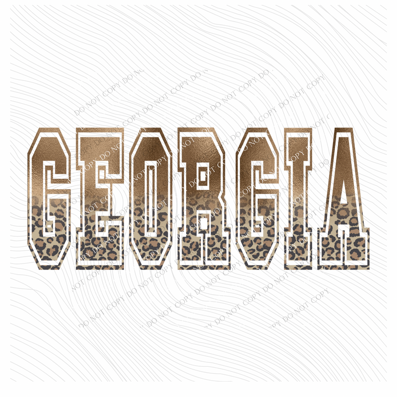 Georgia Ombre Gold Foil and Leopard Varsity Digital Design, PNG