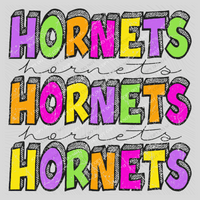 Hornets Bubble Dot Stacked Script Distressed in Neons Digital Design, PNG