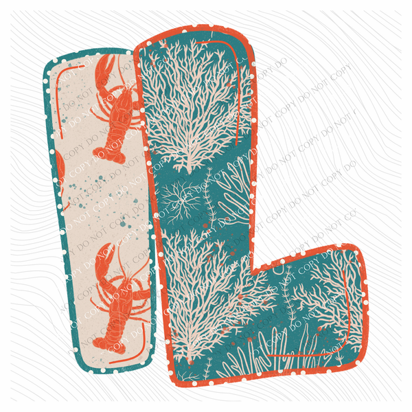 IL Illinois  Lobster Coral Reef Polka Dot Outline Digital Design, PNG